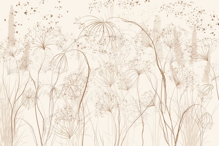 Fotobehang Beige planten en grassen met subtiele lijnen op een gestructureerde achtergrond