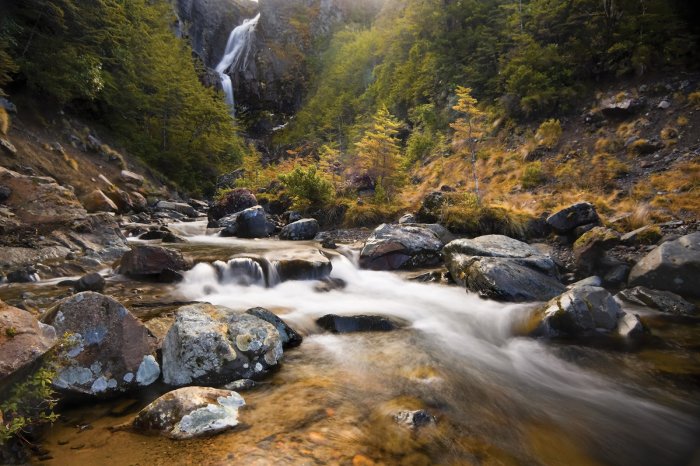 Fotobehang Waterval in het natuurlijke landschap van de bergen
