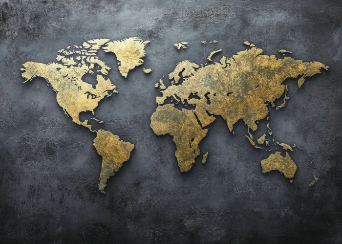 Fotobehang Wereldkaart op een ruwe betonnen achtergrond, moderne stijl