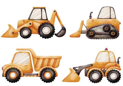 Sticker Bouwvoertuigen gele graafmachines