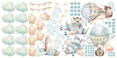 Sticker Diertjes in vliegtuigen en ballonnen