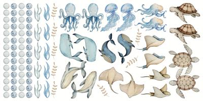Sticker Zeedieren walvissen octopussen kwallen