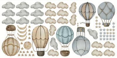 Sticker Ballonnen tussen wolken sterren en manen