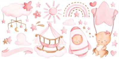 Sticker Boho-compositie met beren en wolkjes