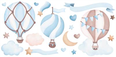 Sticker Ballonnen tussen wolken en sterren aan de hemel