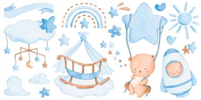 Sticker Beren tegen de hemel met blauwe wolkjes en een regenboog