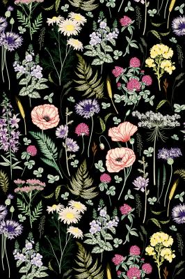 Sticker Wilde bloemen op zwarte achtergrond