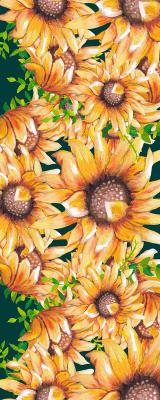 Sticker Aquarel zonnebloemen op donkergroene achtergrond