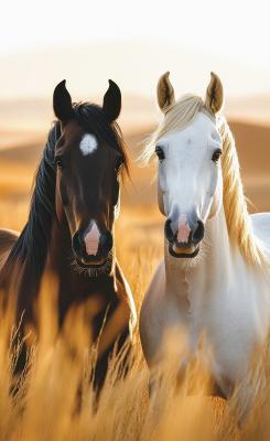 Sticker Twee paarden in hoog gras