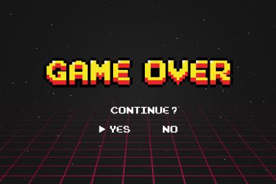Sticker Grafiek in retro computerspelstijl met de tekst Game Over