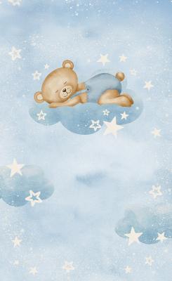 Sticker Beer in blauw outfit slapend op een wolk tussen sterren