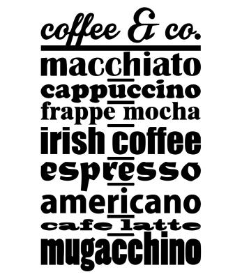 Sticker Typografie over koffie op een witte achtergrond