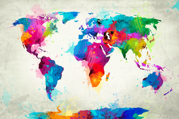 Canvas Abstracte wereldkaart in levendige aquarelkleuren