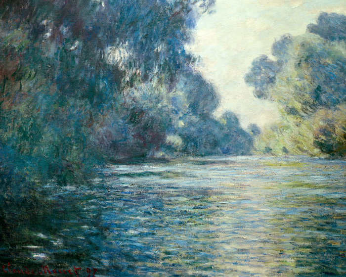 Canvas Een schilderachtig landschap van een rivier omgeven door weelderige groene bomen