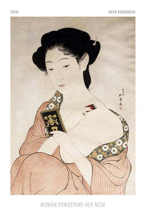 Canvas Een subtiel portret van een Japanse vrouw die haar nek poedert.