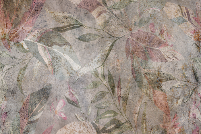 Canvas Een plantenpatroon op een achtergrond die beton imiteert