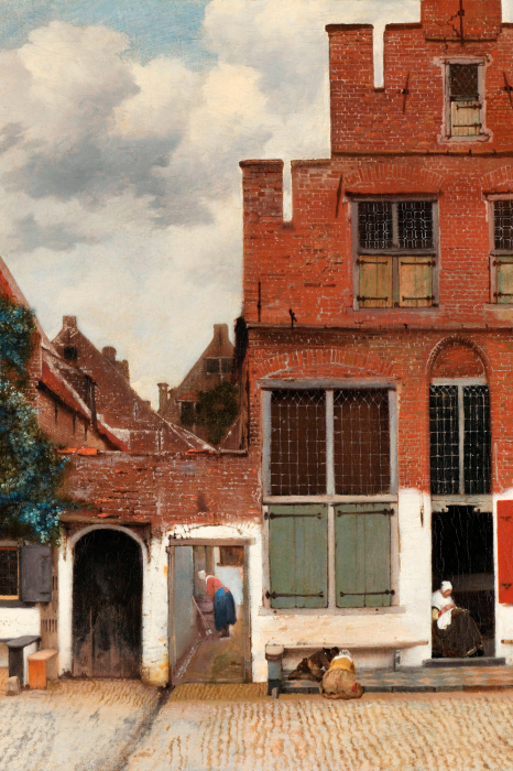 Canvas Een historisch huurhuis met een bakstenen gevel