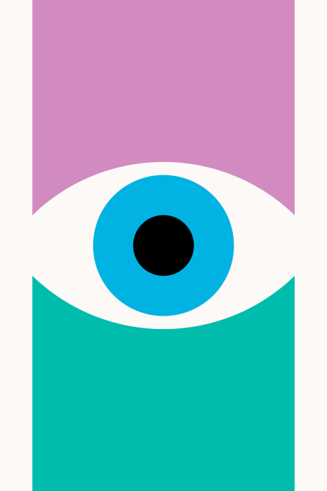 Canvas Abstract Bauhaus-oog met kleurblokken