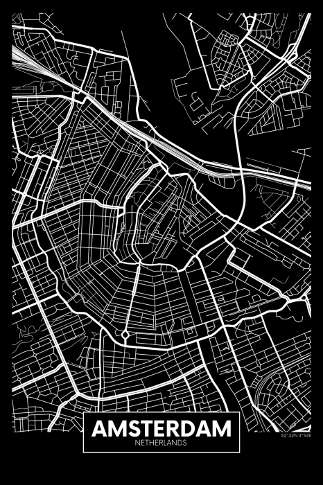 Canvas Dark Map of Amsterdam (1 Part) Vertical