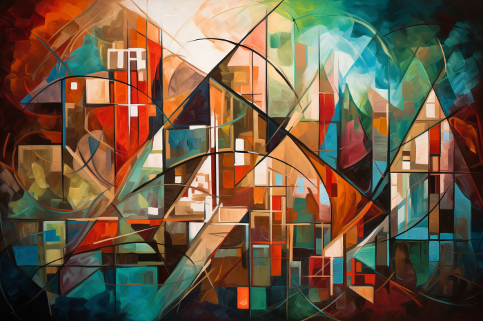 Canvas Abstract landschap in kubistische stijl