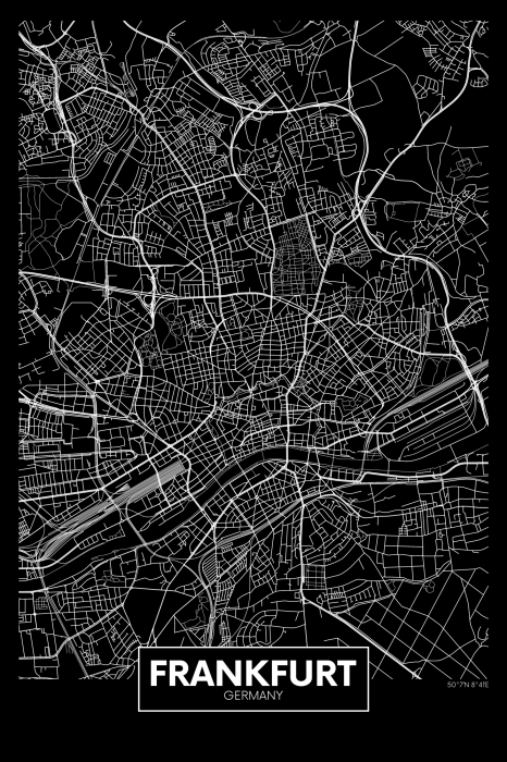 Canvas Dark Map of Frankfurt (1 Part) Vertical