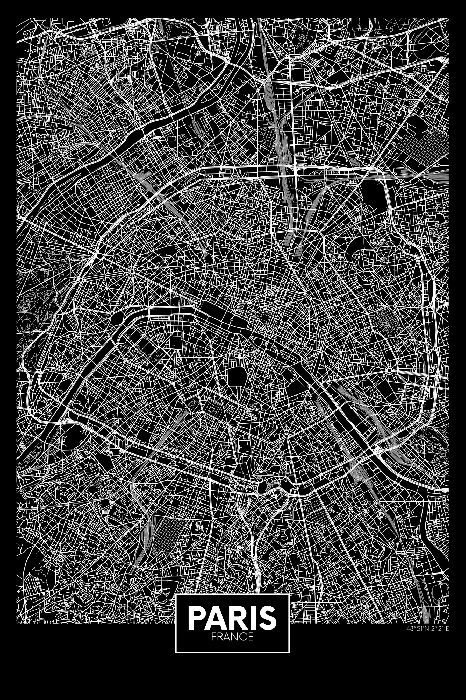 Canvas Dark Map of Paris (1 Part) Vertical