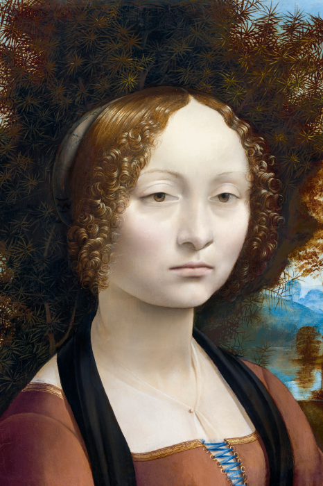 Canvas De mysterieuze blik van Ginevra in een natuurlijk landschap