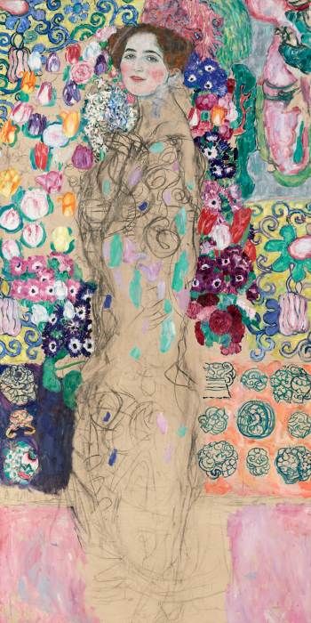 Canvas Portret van een dame in een netwerk van kleurrijke patronen