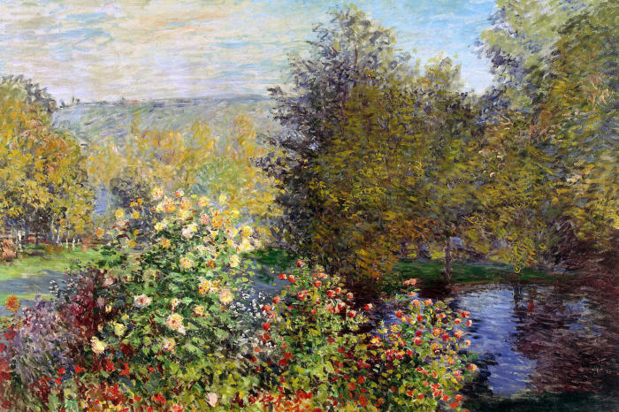 Canvas Een schilderachtig landschap met een rivier en een gevarieerde vegetatie