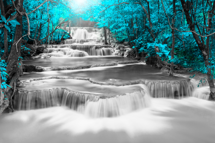 Canvas Cascade of Thoughts (1 Part) Wide Turquoise