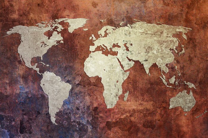 Canvas Vintage wereldkaart met een versleten papiereffect