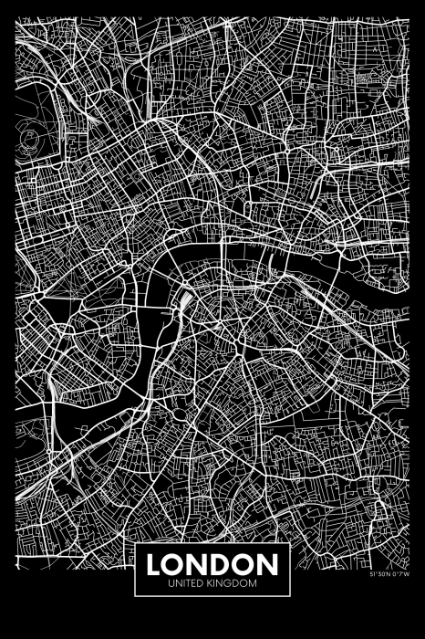 Canvas Dark Map of London (1 Part) Vertical