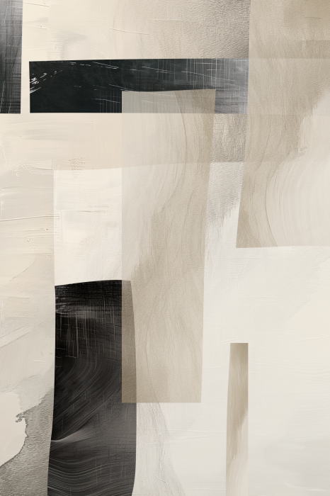 Canvas Zwarte en beige abstracte strepen