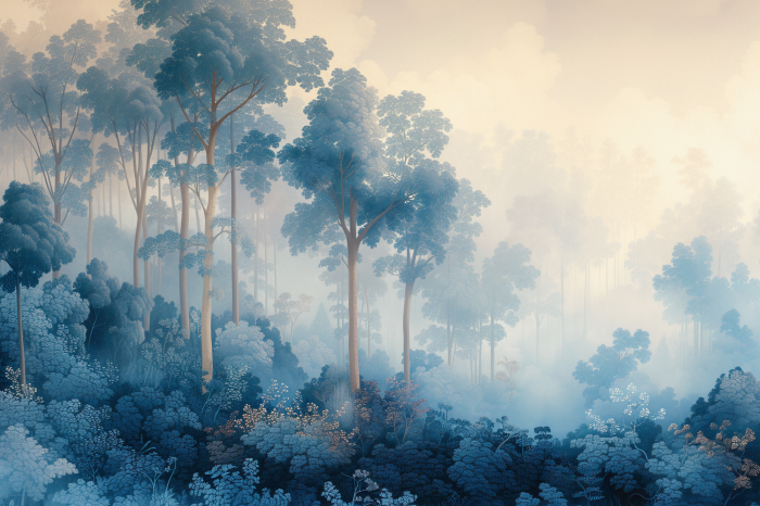 Canvas Landscape with Trees in Illustrative Style Fairy-Tale Blue Forest