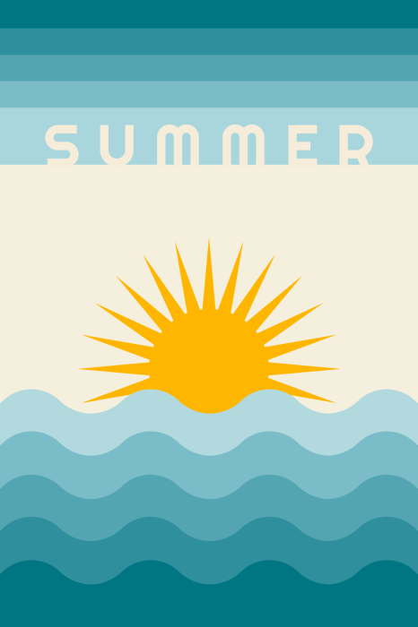 Canvas Retro-stijl grafische zonsopgang boven de zee