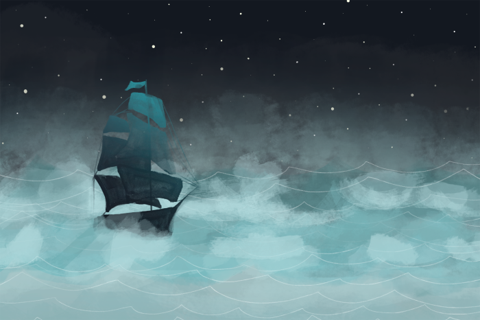 Canvas Night Waves (1 Part) Wide - Second Variant