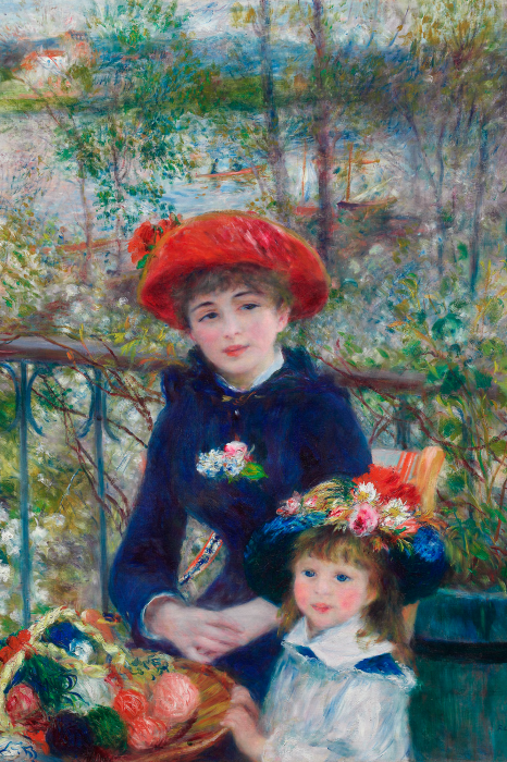 Canvas Kinderen op het zomerterras met uitzicht op het water