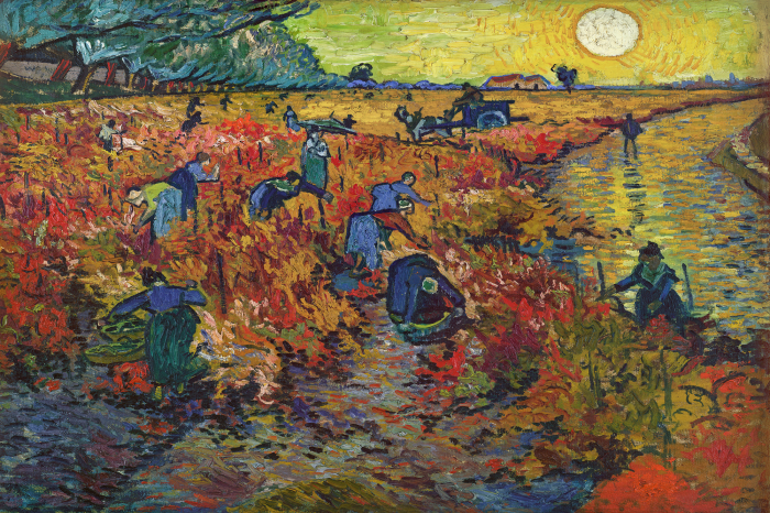 Canvas Traditionele boeren oogsten gewassen op het veld