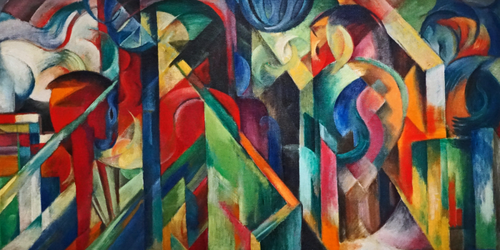 Canvas Reproductie van het abstracte schilderij De Stallen van Franz Marc