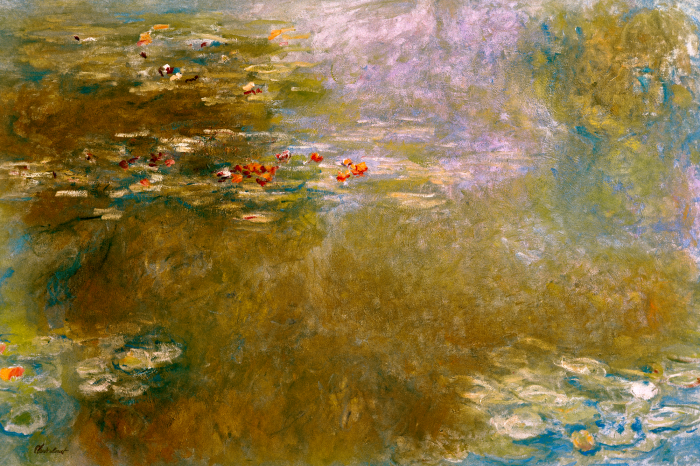 Canvas Een kalme vijver met waterlelies in de visie van Claude Monet