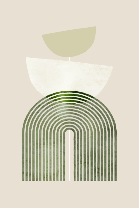 Canvas Groene geometrie en bogen op een beige achtergrond