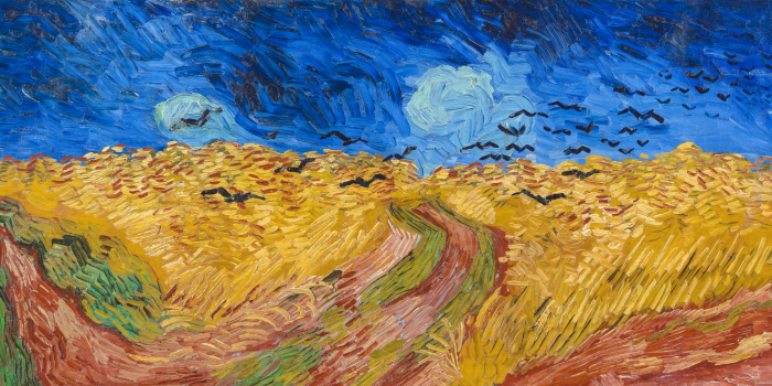 Canvas De tarweoogst en de vlucht van zwarte kraaien