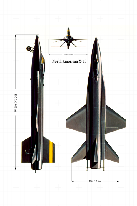 Canvas Technische tekening van het Noord-Amerikaanse X-15 straalvliegtuig