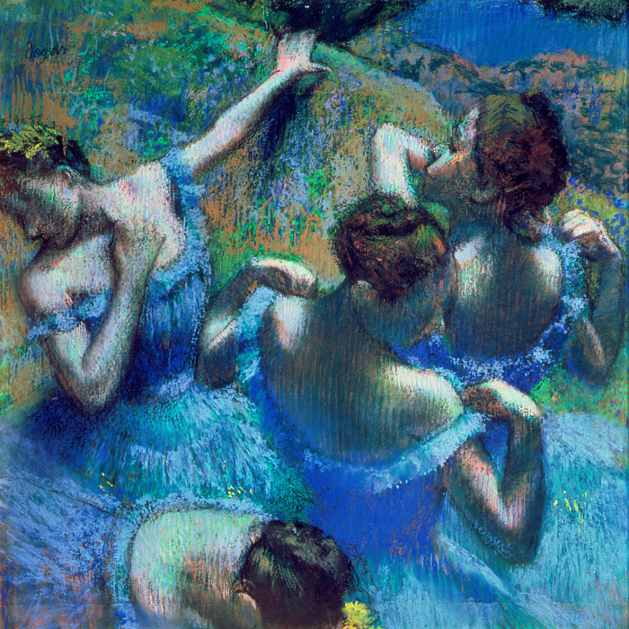 Canvas Balletdansers in vloeiende blauwe jurken