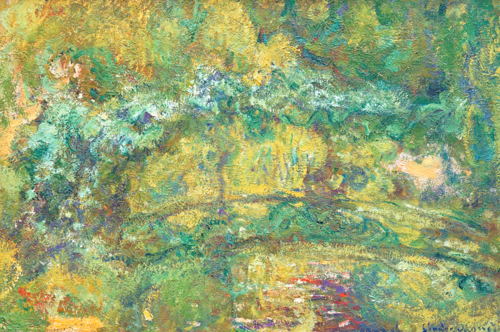 Canvas Een schilderachtig bloemenlandschap met een majestueuze brug