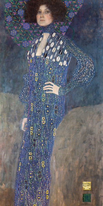 Canvas Portret van Emilie Flöge in een jurk met decoratief patroon