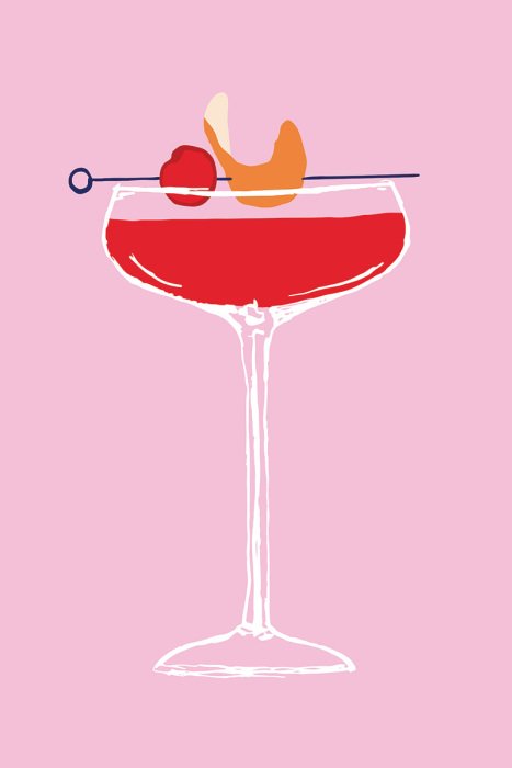 Canvas Een minimalistische illustratie van een cocktail in een glas.