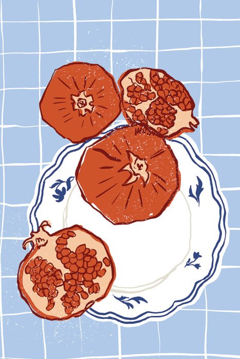 Canvas Decoratief bord met rijpe granaatappelvrucht