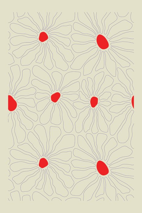 Canvas Artistieke schets van madeliefjes met een contrasterende rode vlek