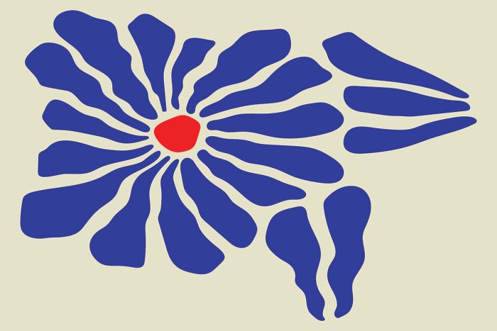 Canvas Abstracte bloem met blauwe en rode accenten